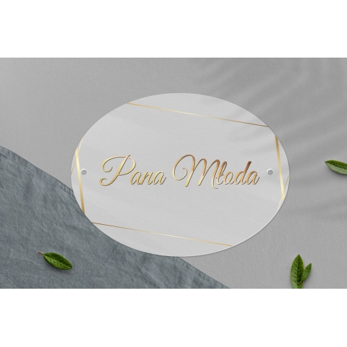 Zawieszka na krzesła - Owalna Marmur & Złoto - Motyw 2