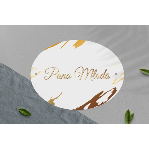 Zawieszka na krzesła - Owalna Marmur & Złoto - Motyw 3