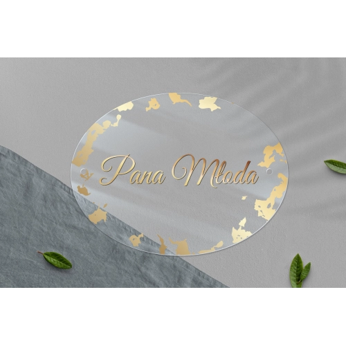 Zawieszka na krzesła - Owalna Marmur & Złoto - Motyw 5