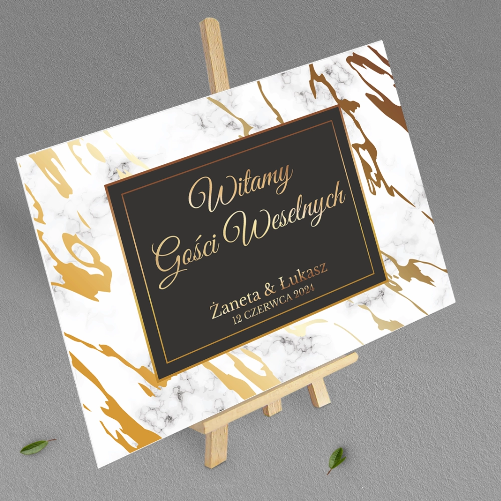 Tablica Powitalna - Marmur i Złoto Motyw 3