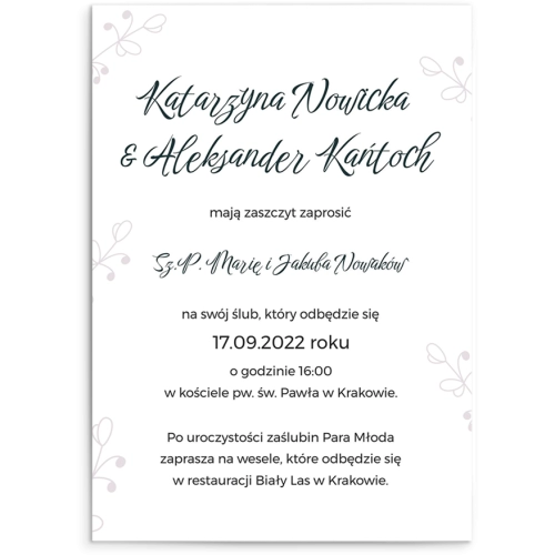 Zaproszenia ślubne Białe liście - Motyw 3