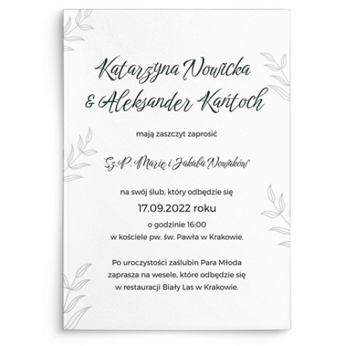 Zaproszenia ślubne Białe liście - Motyw 3