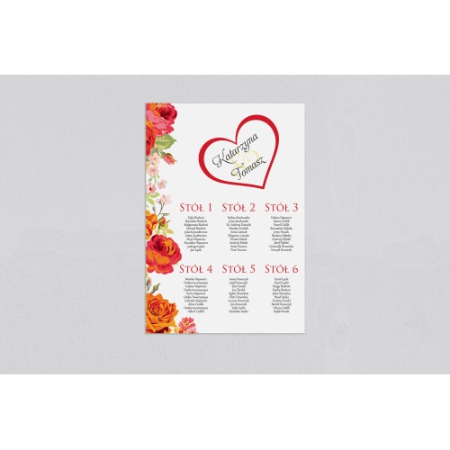 Plan stołów weselnych Serca Kwiat Motyw 3