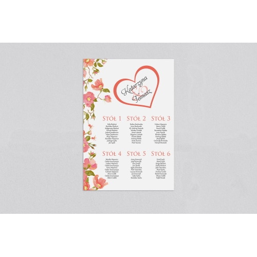 Plan stołów weselnych Serca Kwiat Motyw 5