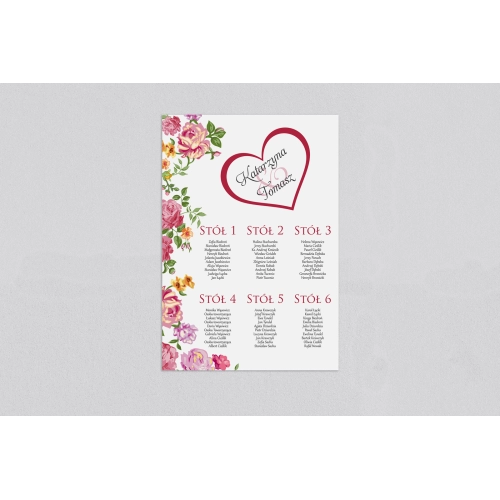 Plan stołów weselnych Serca Kwiat Motyw 6