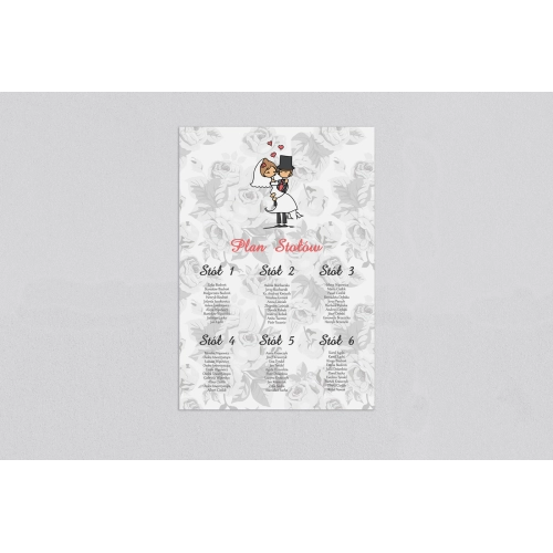 Plan stołów weselnych Zakochani Motyw 3