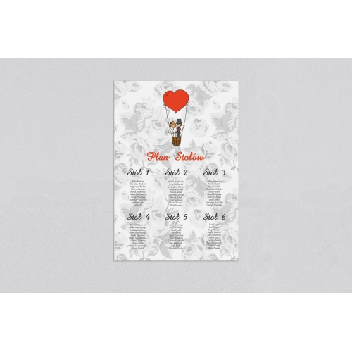 Plan stołów weselnych Zakochani Motyw 4