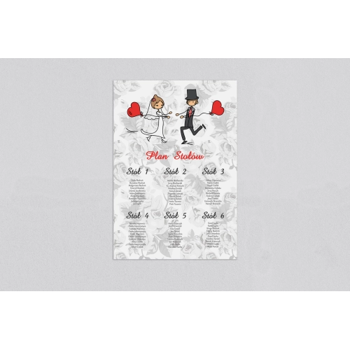 Plan stołów weselnych Zakochani Motyw 5