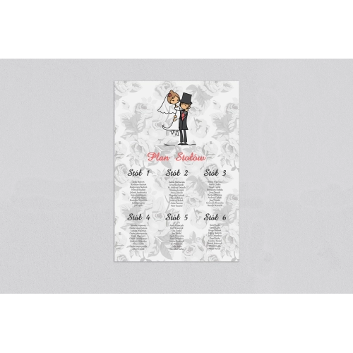 Plan stołów weselnych Zakochani Motyw 6