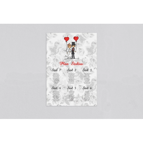Plan stołów weselnych Zakochani Motyw 7