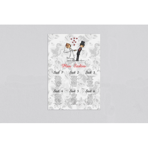 Plan stołów weselnych Zakochani Motyw 8