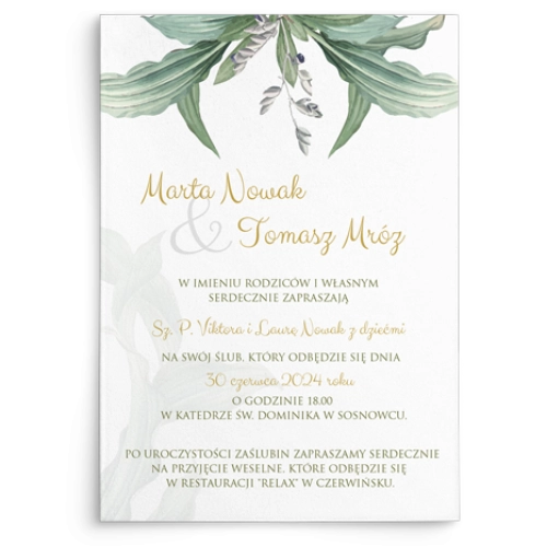 Zaproszenia ślubne Liście - Motyw 1