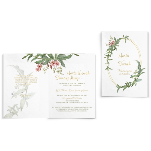 Zaproszenia ślubne Liście - Składane Motyw 2