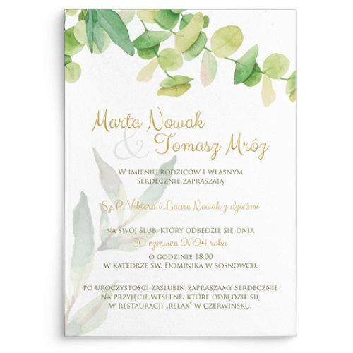 Zaproszenia ślubne Liście - Motyw 4