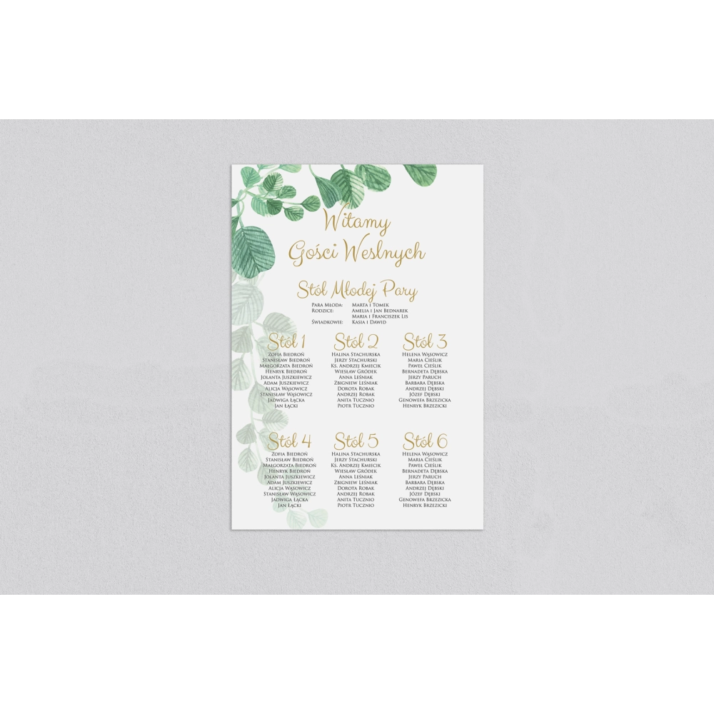 Plan stołów weselnych Liście - Motyw 6