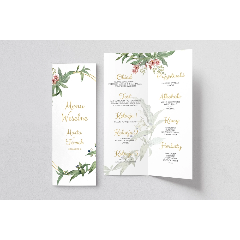 Menu Weselne Liście - Motyw 2