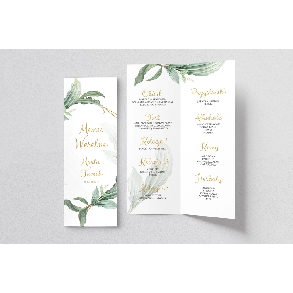 Menu Weselne Liście - Motyw 3
