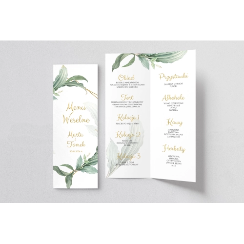 Menu Weselne Liście - Motyw 3