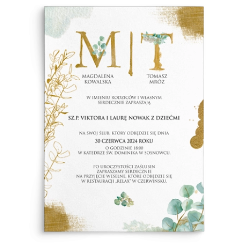 Zaproszenia ślubne Golden Green - Motyw 2
