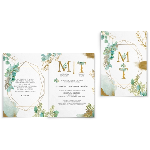 Zaproszenia ślubne Golden Green - Składane Motyw 1