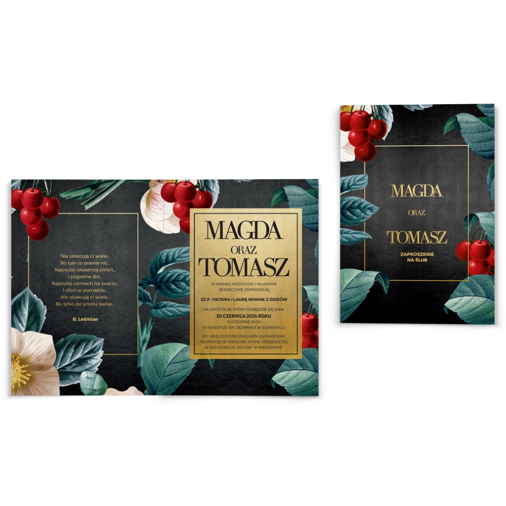 Zaproszenia ślubne Amore - Składane Motyw 1