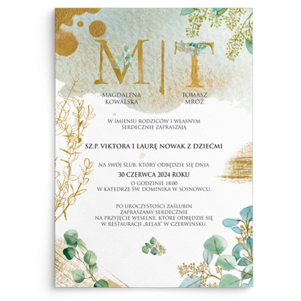 Zaproszenia ślubne Golden Green - Motyw 3