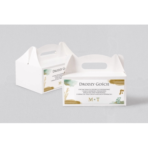 Pudełko na ciasto weselne Golden Green - Motyw 2