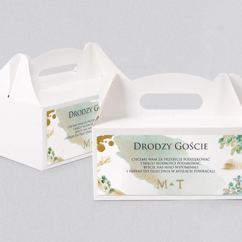 Pudełko na ciasto weselne Golden Green - Motyw 3
