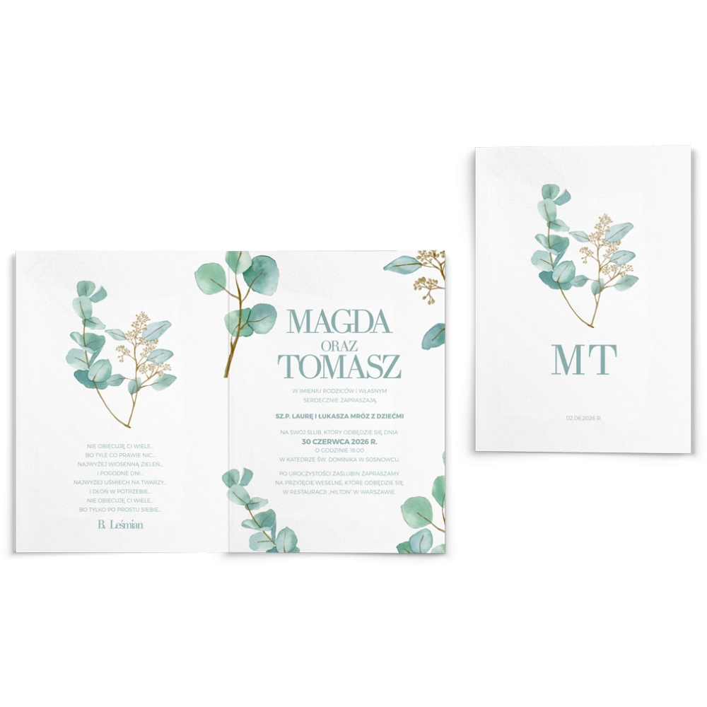 Zaproszenia ślubne Eukaliptus - Składane Motyw 1