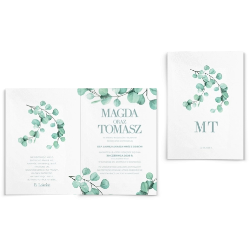 Zaproszenia ślubne Eukaliptus - Składane Motyw 2