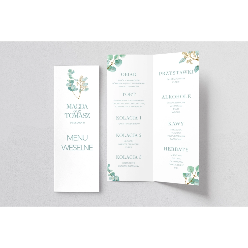 Menu Weselne Eukaliptus - Motyw 1