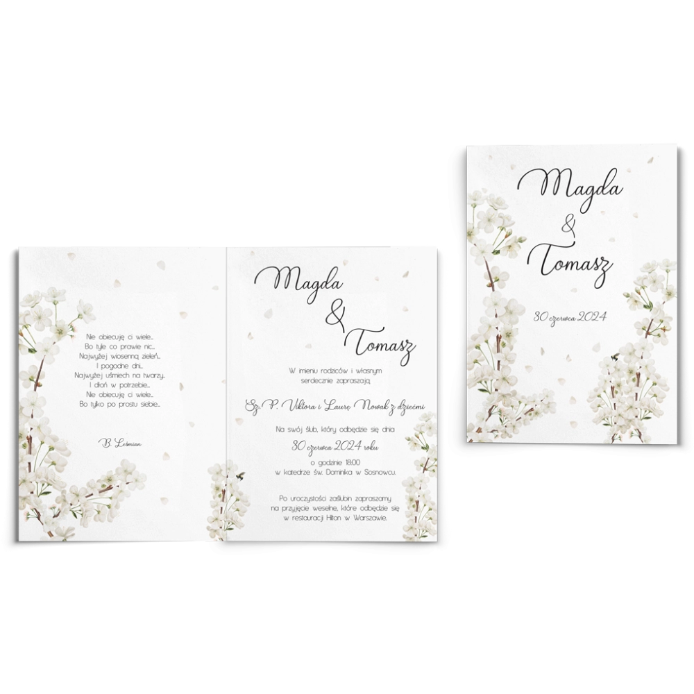 Zaproszenia ślubne Biały Czas - Składane Motyw 1