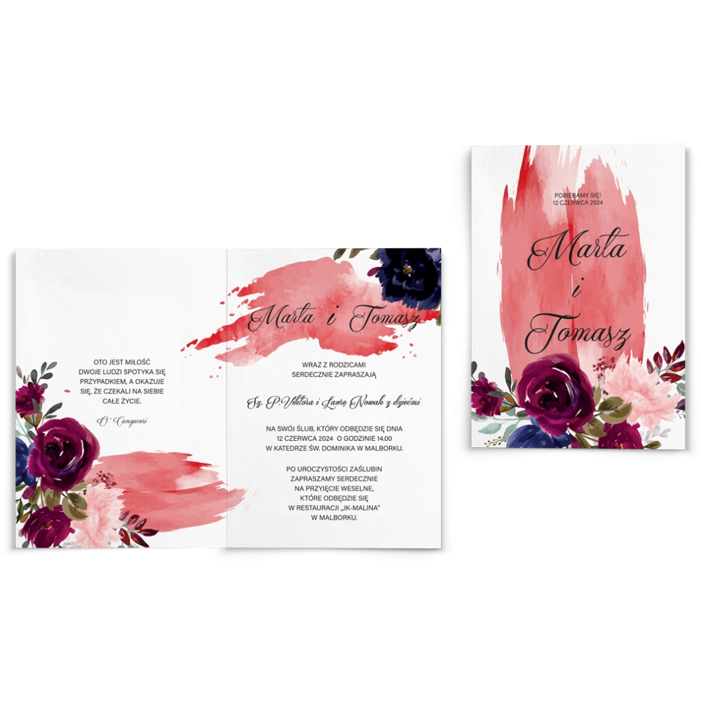 Zaproszenia ślubne Charlotte- Składane Motyw 3