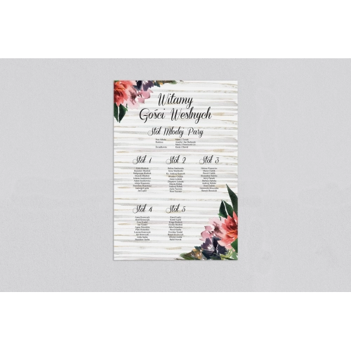 Plan stołów weselnych Akwarelka - Motyw 3