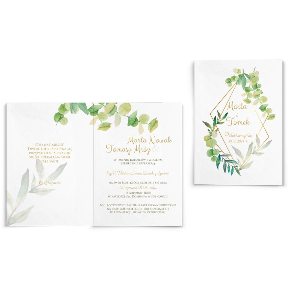 Zaproszenia ślubne Liście - Składane Motyw 4