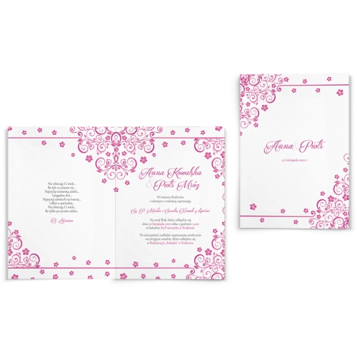 Zaproszenia ślubne Maja - Składane Motyw Amarantowy