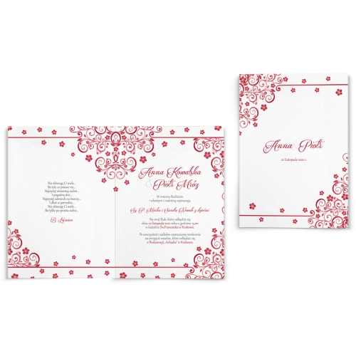 Zaproszenia ślubne Maja - Składane Motyw Bordowy