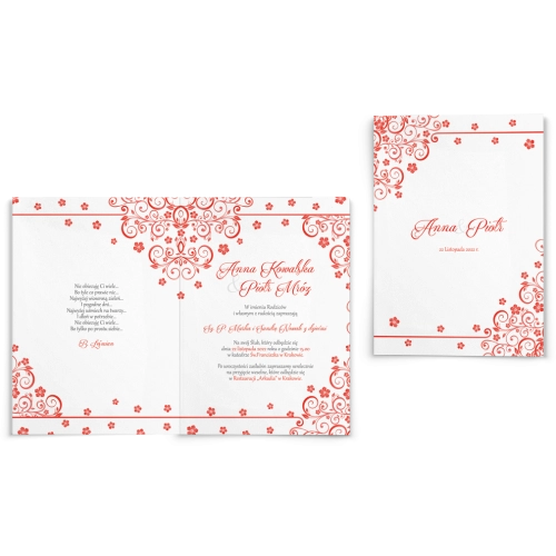 Zaproszenia ślubne Maja - Składane Motyw Czerwone