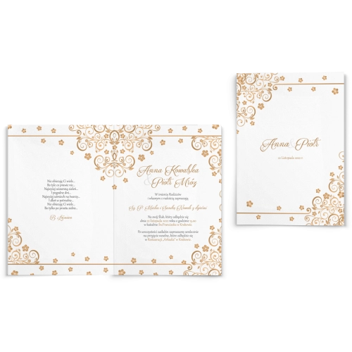 Zaproszenia ślubne Maja - Składane Motyw Złote