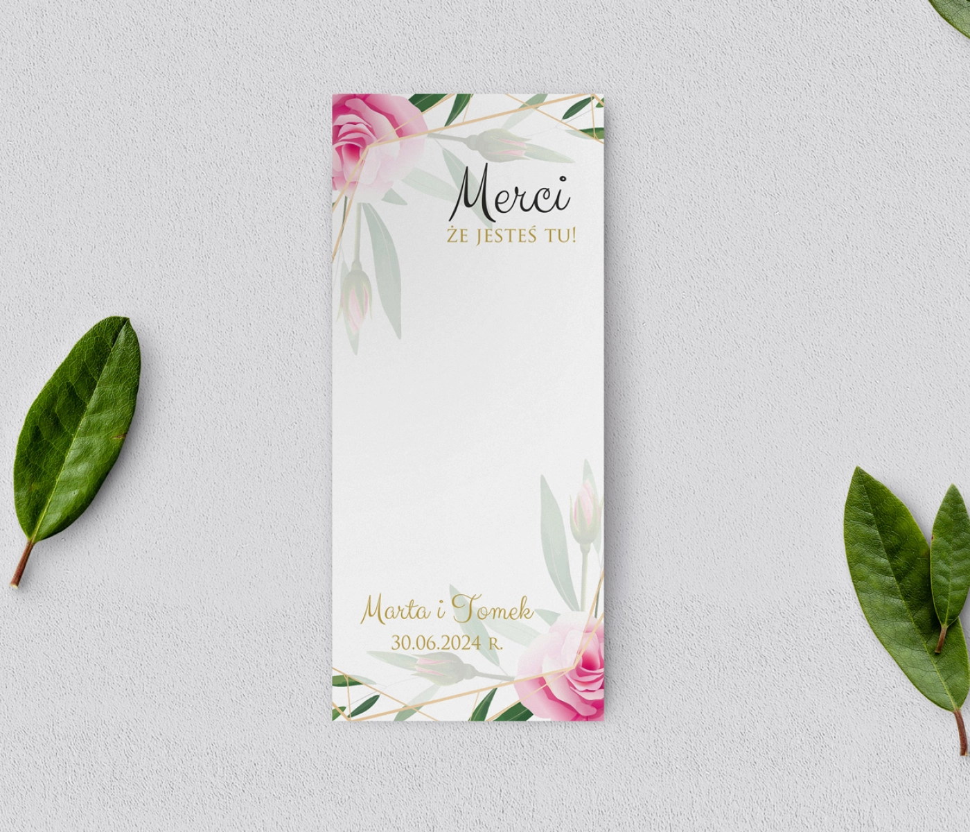 Podziękowanie Merci - Karteczka Flowers&Frame - Motyw 4