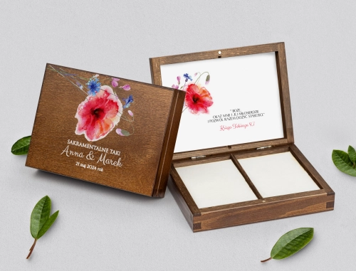 Pudełko na obrączki prostokątne brązowe - Sweet Love Motyw 2