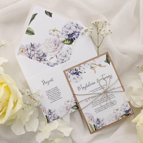 Zaproszenia ślubne Ofelia z hortensjami, różami, liliami i konwaliami