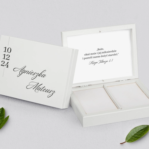 Pudełko na obrączki prostokątne białe - Minimalistyczne Motyw 4