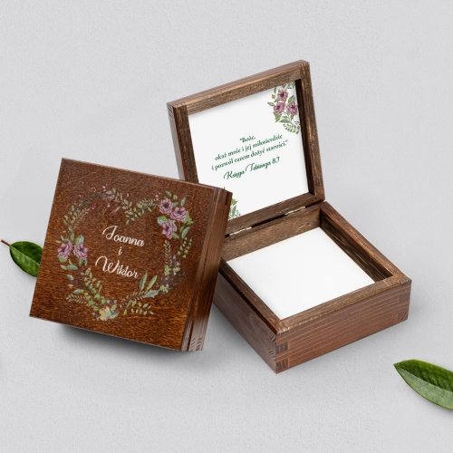 Pudełko na obrączki brązowe - Heart of Flowers Motyw 3