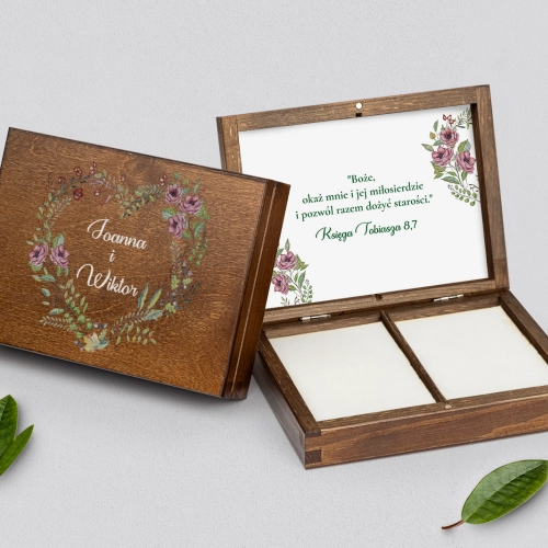 Pudełko na obrączki prostokątne brązowe - Heart of Flowers Motyw 3