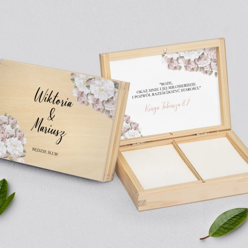 Pudełko na obrączki prostokątne naturalne - Amore Rosso Motyw 2