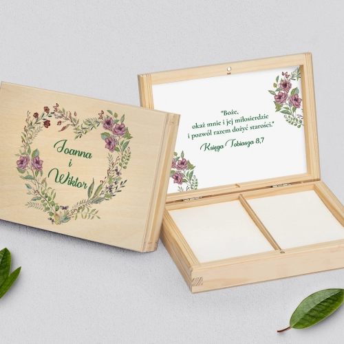 Pudełko na obrączki prostokątne naturalne - Heart of Flowers Motyw 3