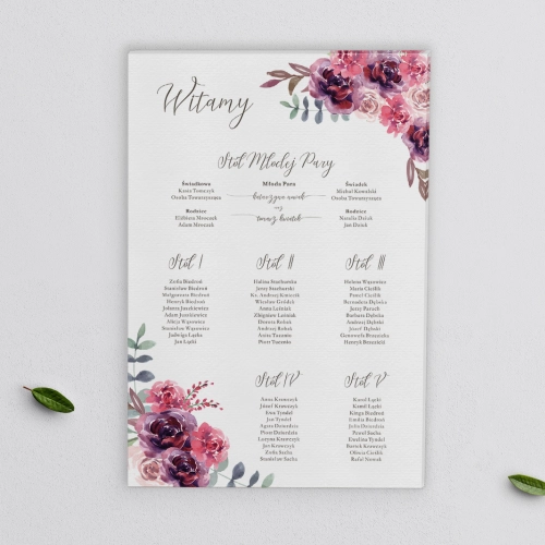 Plan stołów weselnych na płótnie PasteLove Motyw 1