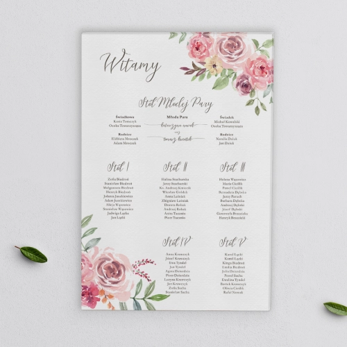 Plan stołów weselnych na płótnie PasteLove - Motyw 2