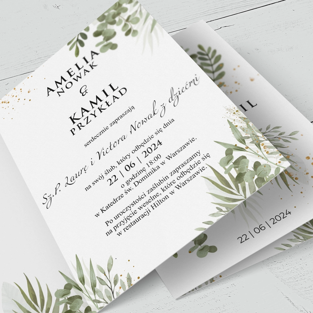 Zaproszenia ślubne Leaves - Składane Motyw 2